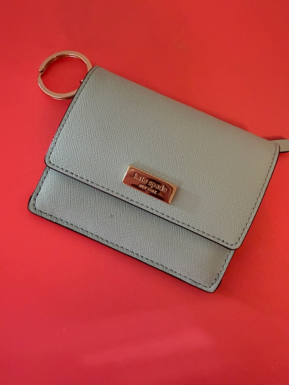 kate spade blue card case with gold keyring